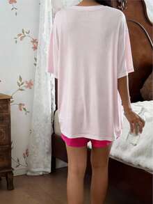 Casual Pajamas, California West Coast Letter Print T-Shirt, Comfortable Loose Women's Loungewear Set - Multicolor - View 8