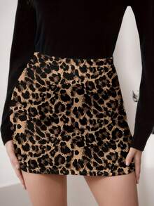 Women's Sexy Leopard Print Bodycon Mini Skirt, Elastic Waist Pencil Skirt, Y2K - Brown - View 2