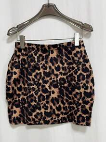 Women's Sexy Leopard Print Bodycon Mini Skirt, Elastic Waist Pencil Skirt, Y2K - Brown - View 6