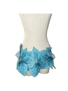 Women Y2k Floral-Shaped Short Skirt Fairy Floral Mid Low Rise Ruffle Half Slip Skirt Layered Flowy Short Skirt Streetwear - 藍色 - 查看 7