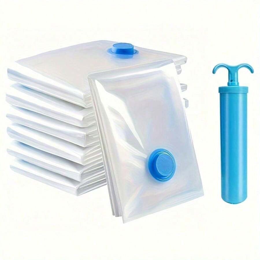 5-Piece Space-Saving Vacuum Storage Bag With Hand Pump - Reusable Sealed Plastic Storage Box For Clothes, Blankets, Bedding - No Power Required, Zipper Closed, Rectangle - Ideal For Home, Travel, Relocation - Unpacking Storage And Organization - 5pcs - 查看 1