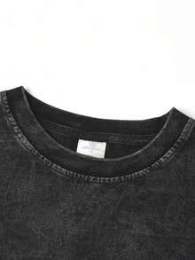 Men's Printed Pattern Washed T-Shirt - Casual Loose Summer T-Shirt With Star And Flame Design, Adult Brown 100% Pure Cotton Round Neck Shirt, Breathable T-Shirt | Avant-Garde Casual Wear | 100% Pure Cotton Printed T-Shirt - Black - View 7