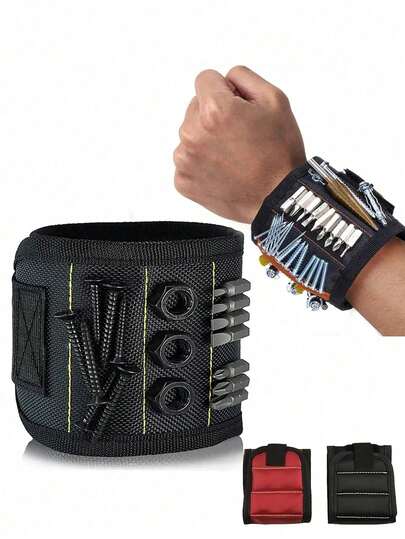 Ultimate DIY Tool - Super Magnetic Wristband Tool Holder, Keeps Screws, Nails, Drill Bits And Bolts In Place - Perfect Gift For Craftsmen, Artists, Electricians, Mechanics, Men And Fathers - Red, Black