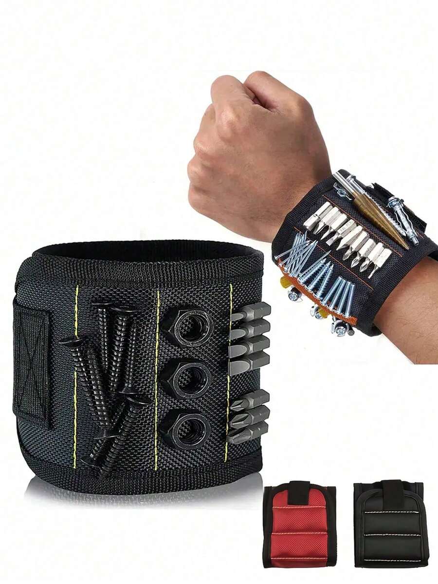 Ultimate DIY Tool - Super Magnetic Wristband Tool Holder, Keeps Screws, Nails, Drill Bits And Bolts In Place - Perfect Gift For Craftsmen, Artists, Electricians, Mechanics, Men And Fathers - Red, Black