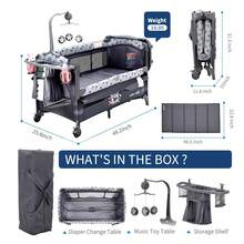 Cuna Colecho Portátil para Bebé Cuatro en Uno Pack and Play con Cambiador Ruedas Mesa de Juegos y Almacenaje - Gris Oscuro - Ver 4