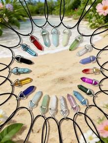 1/5/10/20 Pcs Women Natural Stone Pendant Necklaces, Crystal Heart Gemstone Chakra Crystal Jewelry, PU Leather Cord Jewelry Gifts, Holiday Party Supplies - Multicolor - View 1