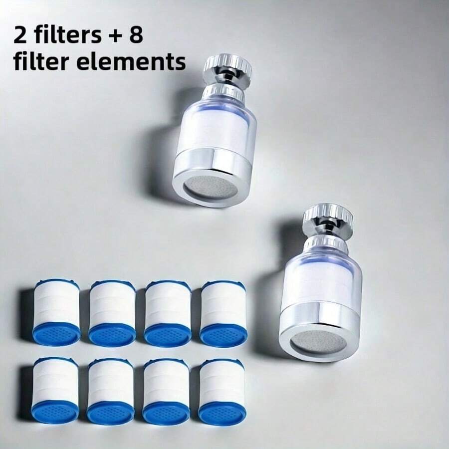 2 Filtros + 8 Cartuchos de Filtro: Filtro de Torneira com Desempenho de Filtração Consistente e Duradouro. Ele Efetivamente Retém Impurezas Suspensas na Água, Estende a Vida Útil dos Aeradores de Torneira e Evita Entupimentos Causados por Impurezas que de Outra Forma Prejudicariam o Fluxo de Água. - A - Visão 1