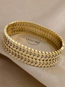 Camhanno 1件优雅金色不锈钢大叶子镂空手链，男女皆宜的优雅日常派对配饰 - 彩色 - 查看 6