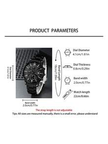 3-Piece Business Men's Watch Set, Including 1 Classic Round Black Dial Watch, Paired With Fashionable Black Wallet And Elegant Metal Alloy Keychain Gift Box. A Popular And Practical Business Commuter Gift For Men - Black - View 5