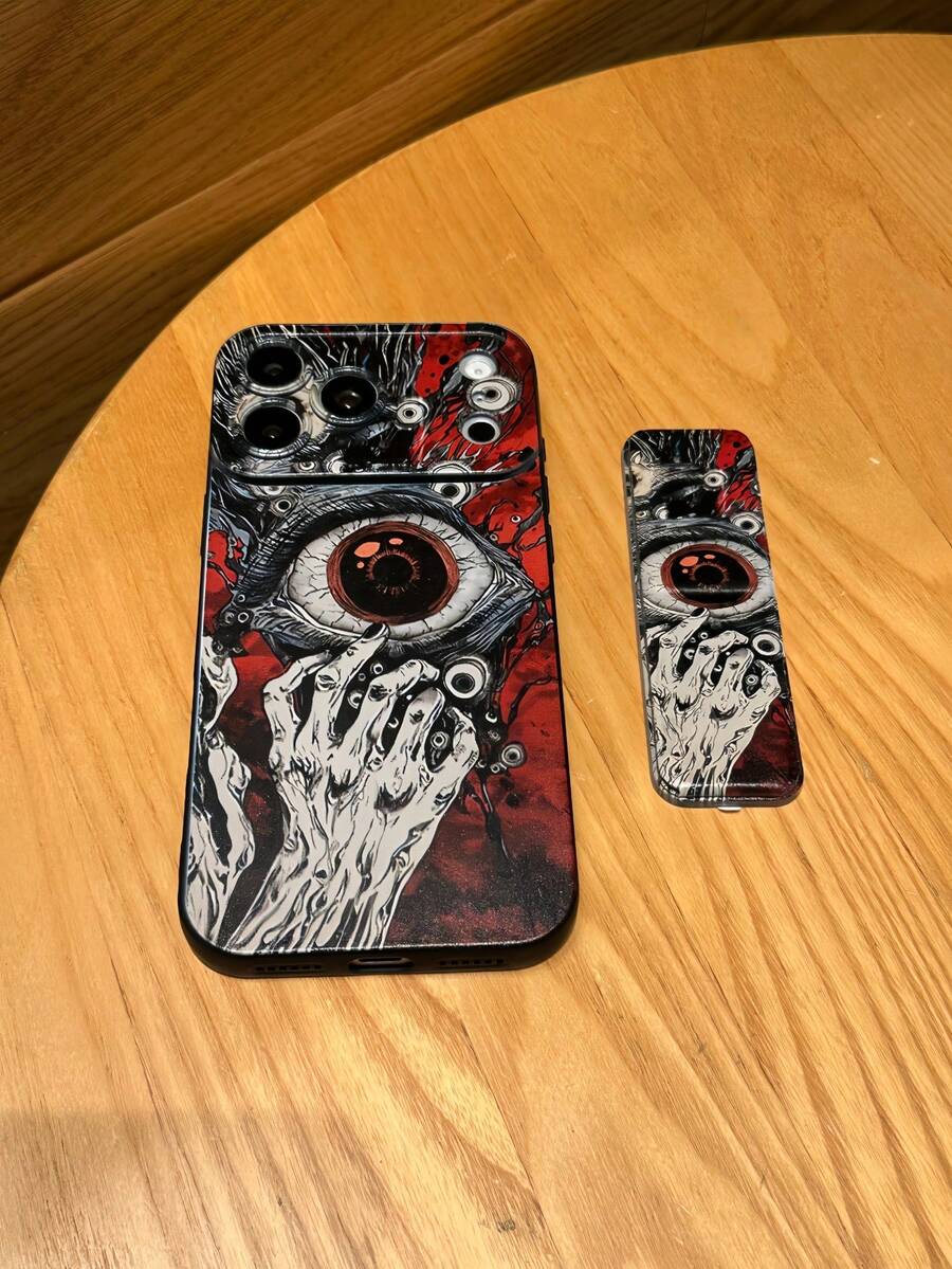 Bộ 2 trong 1 (1 ốp lưng điện thoại bề mặt mờ có khoét camera + 1 giá đỡ điện thoại gập được bề mặt mờ), ốp bảo vệ điện thoại in UV phong cách tối màu hình mắt quỷ và cử chỉ tay, tương thích với Apple, phiên bản quốc tế, không phải phiên bản nội địa. - Nhiều màu - Xem 1