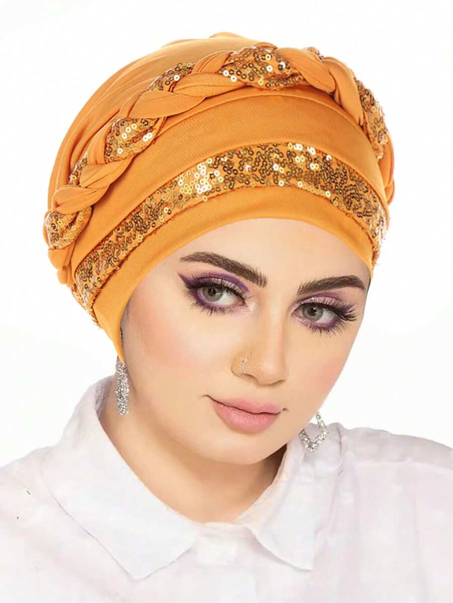 1件刺绣编织头巾 | 穆斯林头巾帽，多色套头帽，布料材质，可调节，透气，建议手洗 - 顏色 - 查看 1