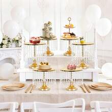 6pcs Gold Cake Stand Set, Round Metal Cake Stand,Candy Fruit Display Plate Cupcake Serving For Birthday Wedding Decor(8.6in,10.6in,12.6in) - 金色 - 查看 1