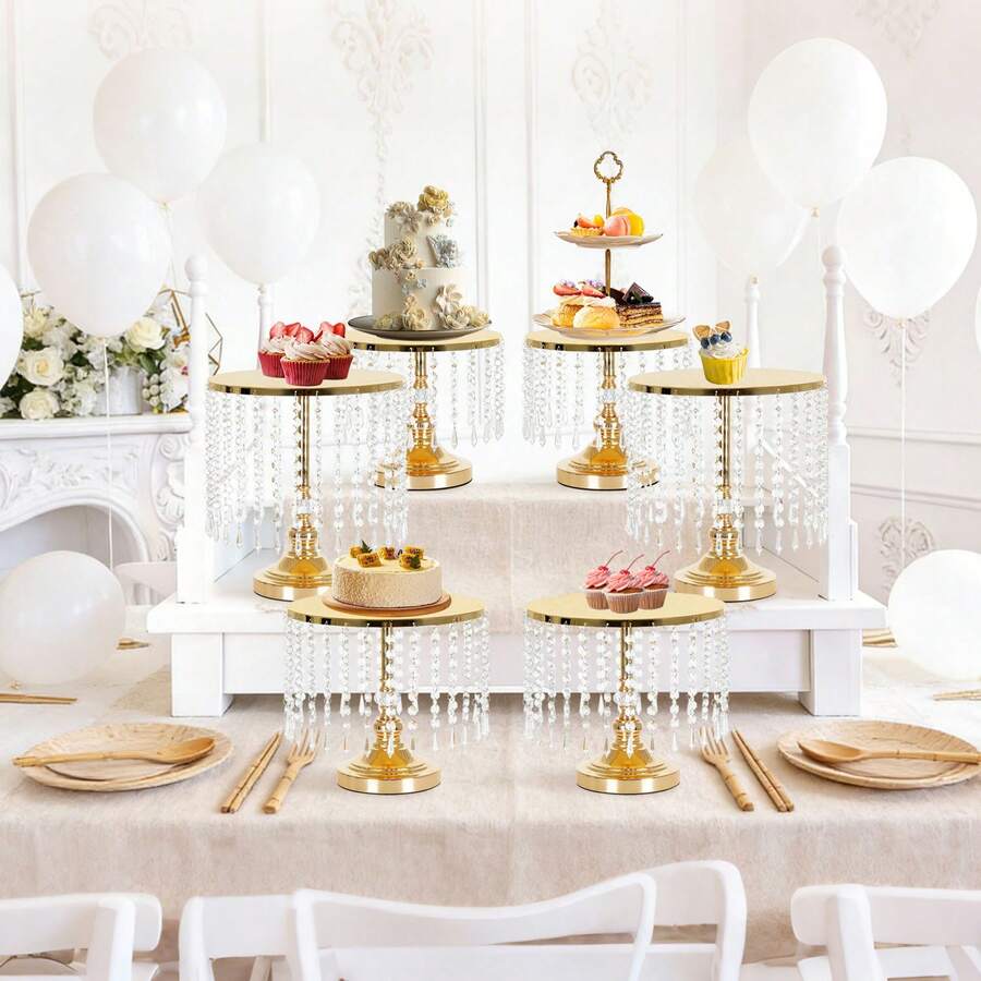 6pcs Gold Cake Stand Set, Round Metal Cake Stand,Candy Fruit Display Plate Cupcake Serving For Birthday Wedding Decor(8.6in,10.6in,12.6in) - 金色 - 查看 1