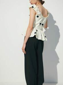 Women's Polka Dots Top Bubble Strap Sleeveless V Neck  Zip-Up Backless Elegant Shirt Ruffle Hem Going Out Blouse Top - trắng - Xem 5