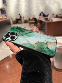 绿色琥珀大理石纹穿孔直边黑色喷漆防摔手机壳，兼容 17 Pro/17 Air/17/17 Pro Max/16/11/16 Pro/16 Plus/16 Pro Max/16 e/15 Pro Max/13/14/12/XS/XR/7G/8P，兼容三星 Galaxy 11/12 Pro/12/12 X/13 Pro/14 Pro/15 Pro，兼容红米 10/9/Note9/12c/Note11 Pro/Note8 Pro - 黑色 - 查看 5