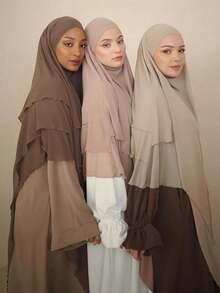 1pc Women's Elegant Solid Color Three-Layer Hooded Robe, Chador, Khimar, Jilbab, Breathable Sun Protection Headscarf, Suitable For Casual Outdoor Wear In All Seasons - Multicolor - View 2