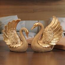 2件套优雅天鹅装饰摆件，金/黑/白树脂工艺雕像，适合摆放在家居客厅架子、办公桌或婚礼餐桌上作为装饰（3种颜色可选） - 金色2pcs - 查看 7