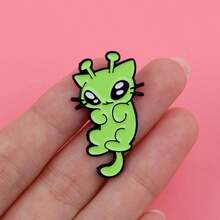 1枚外星猫珐琅胸针 - 可爱徽章，可别在背包和衣服上 - 綠色 - 查看 7
