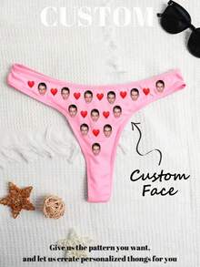 Personalized Photo Thong, Customized Women's Panties, Bridal Lingerie Accessory For Special Anniversary Gift, Gift For Her - Pink - View 3