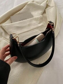 1个新月形PU皮革单肩包，时尚简约纯色女士腋下包，适合春、夏、秋、冬四季，简约纯色单肩包，咖啡色新月形女士单肩包，简约百搭女孩腋下包，法式风格单肩包，女士通勤包 - 彩色 - 查看 7
