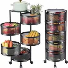 3/4/5-Tier Rotating Kitchen Storage Rack Carbon Steel White/Black Multi-Layer Organizer For Countertop Spice Jar Can Bottle - 白色 - 查看 3