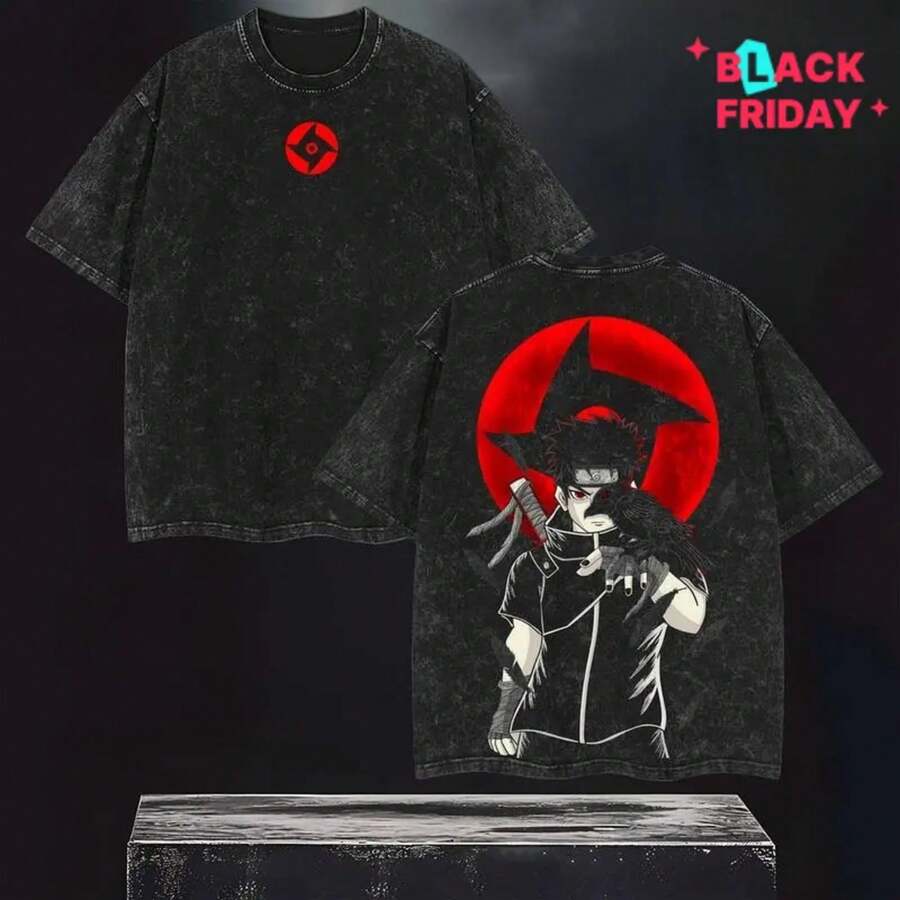 Shisui Uchiha X  Anime Oversized T-Shirt Unisex Vintage Manga Cotton Wash Tee, Streetwear Casual Graphic - màu đen - Xem 1