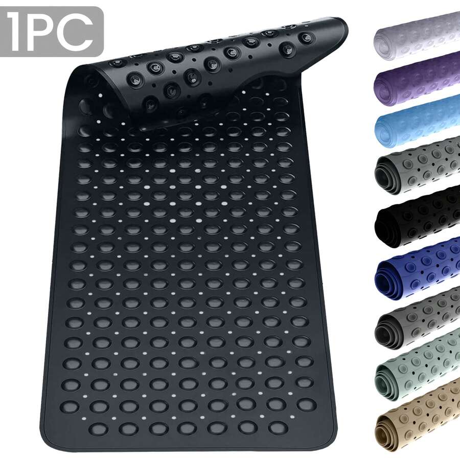 1pc Bath Mat - Lux Decor Non-Slip Durable PVC Tub Mat With Suction Cups And Drainage Holes - 40x16 Inches- For Shower And Bathtub Comfort, Roll-Up Storage, Home Decor, Back To School, Graduation Gifts-, Spring Cleaning Upgrade, Valentine's Day Spa Feel, Safety First, Quick Dry Surface, Mold Resistant, Easy Clean, Comfortable Standing, Shower Essential, Bathtub Safety, Bathroom Upgrade, Daily Use Mat, Home Basic, Family Use, Everyday Living - 黑色 - 查看 1