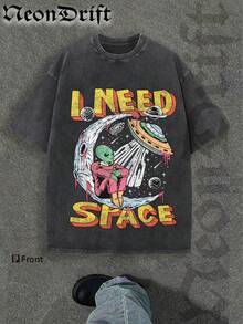 NeonDrift Halloween, Christmas, Thanksgiving Gifts-Alien UFO Graphic T-Shirt: Bold Cosmic Design For Sci-Fi Enthusiasts - Perfect For Festival Wear And  Outfits - 黑色 - 查看 1