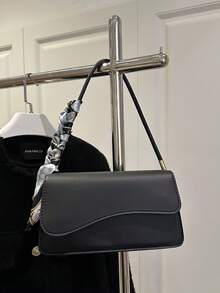 1pc Fashionable Solid Color Asymmetrical Flap Vintage Minimalist Elegant Scarf Shoulder Bag - Black - View 9