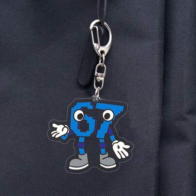 1 pièce Porte-clés plat 2D amusant avec le numéro "67" - Porte-clés à la mode avec le numéro "67", peut être accroché aux sacs et aux sacs à dos - Convient comme cadeau de Noël unique, plat 2D
