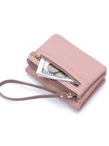 新叶吊坠女士短款手提包，高品质PU纯色双拉链短款钱包手提包，多功能卡片及银行卡收纳包，日常旅行、旅游、派对手提包，送给妈妈、女朋友、生日、感恩节、新年礼物，学院风学生大容量零钱包，日常旅行收纳小包，儿童零花钱短款方包，折叠零钱包 - 彩色 - 查看 7