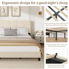 Base de Cama Plataforma con Cabecera Tapizada de Lino Ajustable, Soporte de Listones de Madera Resistentes, Sin Resorte de Caja Necesario y Montaje Fácil - Beige-King - Ver 6