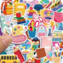50pcs School Supplies Series Stickers, Suitable For Decorating Notebooks, Suitcases, Phone Cases, Waterproof Stickers - Multicolor - View 7