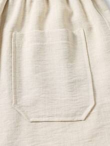 男士杏色亚麻质感抽绳直筒裤，柔软透气面料，适合休闲、度假、夏季及日常通勤，复古绅士风格 - 杏色 - 查看 8