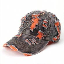 Fashionable Distressed Denim Baseball Cap. A Great Gift For Friends. A Comfortable Sun-Protective Beanie For Outdoor Activities. - trái cam - Xem 1