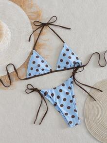 Bộ đồ bơi 2 mảnh dành cho nữ, gợi cảm và thời trang, màu tím, bộ bikini đi biển mùa hè, họa tiết ngẫu nhiên, thích hợp cho kỳ nghỉ. - Màu xanh nhạt - Xem 5