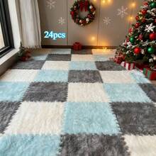 24 Piece Plush Carpet Set, An Ultra Soft High Plush Anti Slip Soundproof Carpet Used For Home Decoration. Very Suitable As Bedroom Carpet, Living Room Carpet, Apartment Carpet, Doormat, Stair Treads, And Washable Pet Mat. Easy To Cut. - 24 miếng - Xem 14