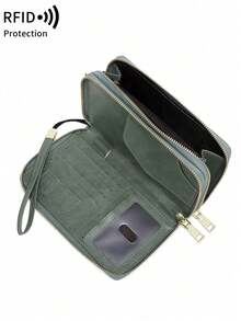 Fashionable Dual-Zipper Large Capacity RFID Blocking Passport Holder Credit Card Holder For Men And Woman With Wrist Strap And Adjustable Shoulder Strap Multifunction Travel Wallet Phone Wallet Passport Case For Credit Card/ ID Card/ Tickets/ Cash/Passport,Portable Creative Airplane Passport Bag Birthday Gifts,Gifts,Anniversary,Gifts For Boyfriend/Father,Travel Accessories, Travel Essentials Robber - 綠色 - 查看 7