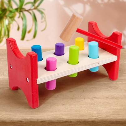 Banco de madera para golpear de 6 columnas para niños, juguete para el reconocimiento de colores, el emparejamiento de formas, el desarrollo de habilidades motoras finas y el entrenamiento de la concentración, adecuado para niños y niñas, regalo para el Día del Niño/Cumpleaños
