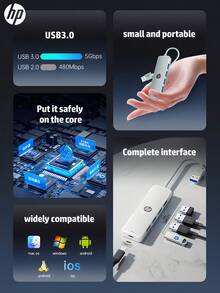 HP 四合一 USB 集线器，带 Type-C 充电适配器，兼容苹果笔记本电脑，支持 4K 投影和 PD 快充，提供黑色、白色、米色和银色四种颜色可选。 - 一拖四拓展塢 - 查看 4