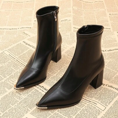 2025 Autumn/Winter New Vintage Brown Pointed Toe Leather Ankle Boots For Women, High Heel, Side Zipper, Slim Fit