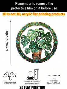 2D Acrylic Tropical Leaf Sunlight Catcher Decor, Hanging Plant Lover Wreath Sign, Home & Window Decoration Panel, Green Jungle Theme Seasonal Party Decor, Home Accents, Valentine's Day Gift - Colorful - View 3