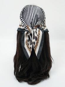 1pc Women Bandana With Leopard Print & Geometric Pattern - Multicolor - View 9
