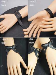 Stylish Black PU Leather Ankle Adornment With A Pair Of Adjustable Bow Straps. Wearable On Both Hands And Feet For A Sexy Yet Sweet Look. Perfect As A Festive Party Accessory For Music Festivals And Dance Events. - Multicolor - View 8