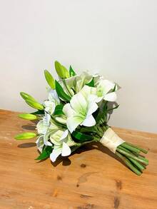 5支/3支/2支/1支（粉色/白色）37厘米/14.57英寸人造星辰百合花，盛开的百合花和老虎图案花束，适用于家居、酒店、婚礼装饰、新娘背景、花束等。 - 彩色 - 查看 8