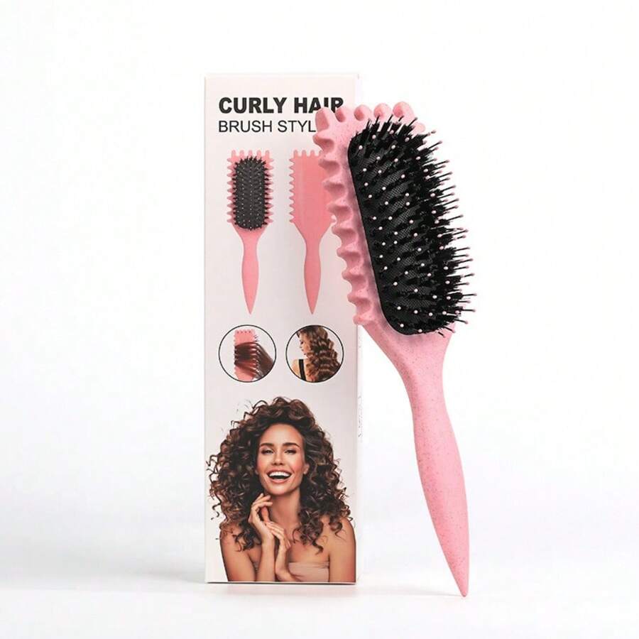 Pink Curl Defining Brush For Curly Hair – Detangling & Styling Brush For Women & Men, Defines 2A To 4C Curls, Reduces Frizz, Perfect For Wet & Dry Hair - Pink-1Pc - View 1