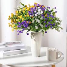 8支仿真尤加利花，色彩缤纷的丝质三色堇，仿真花，抗紫外线，花朵栩栩如生，户外仿真花卉植物，适合家居装饰、室内/室外装饰、花盆、玄关、门廊、露台、花园 - 彩色 - 查看 4