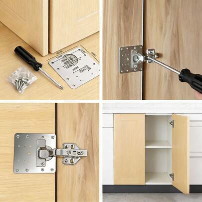 Cabinet Hinge Repair Kit, Kitchen Hinge Fixing Plate, Stainless Steel Hinge Repair Plate, Suitable For Cabinets, Storage Cabinets, And Cabinet Doors, Includes Screwdriver And Screws.