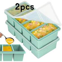 2pcs Silicone Freezer Trays With Lids, 1-Cup Soup Container Style Ice Cube Trays For Freezer - Leakproof, Dishwasher,  Stackable, Ideal For Frozen Broth, Leftovers & Meal Prep - Màu xanh chanh - Xem 2