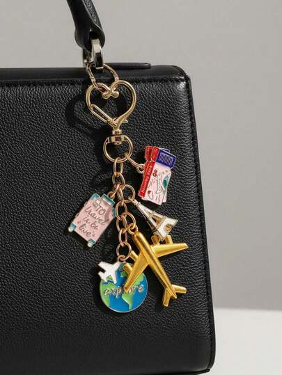 Stylish Cartoon Key Chain With Oil Drop And Airplane Design, Suitable For Decorating Luggage, Tickets, Passports, Eiffel Tower, Women'S Bags, Handbags, And Shoulder Bags. Multifunctional Decoration, Wanderlust Journey Jewelry World Travel Gift Trip Keychain For Travelers Explore Adventure Keychain. Perfect For Holidays, Birthdays, Parties, Wedding Season, Bridesmaid Gifts, Valentine'S Day, Ramadan Gifts And Souvenirs, Suitable For Couples
